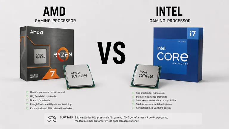 AMD Ryzen 7 X3D-processor jämfört med Intel Core Ultra i7 — gaming-CPU FPS produktivitet socket 2026