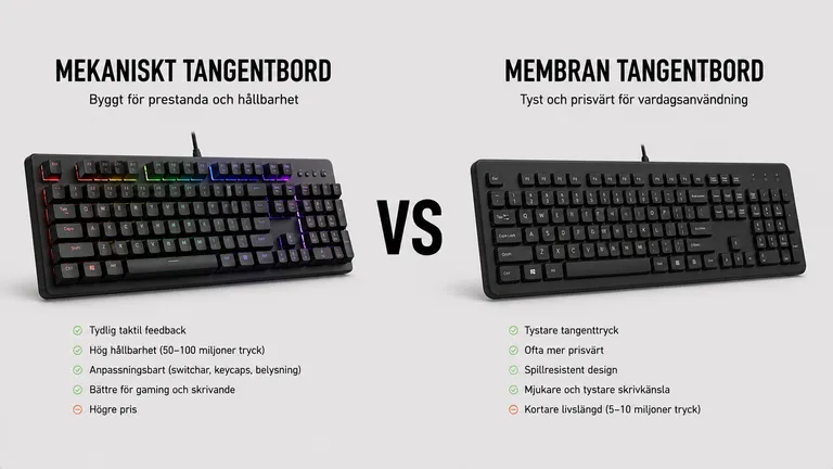 Mekaniskt RGB-tangentbord jämfört med membran-tangentbord — switchar gaming taktil feedback 2026